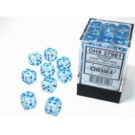 Chessex Borealis 12mm d6 Icicle/light blue Luminary Dice Block (36 dice)-27981