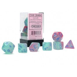 Chessex Gemini Gel Green-Pink/Blue Luminary 7 Die Set-26464