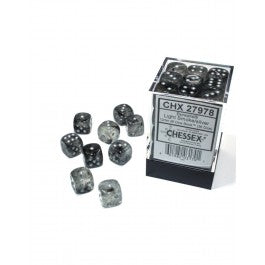 Chessex Borealis 12mm d6 Light Smoke/silver Luminary Dice Block (36 dice)